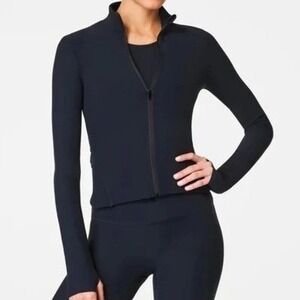 Spanx Smoothing OnForm Full Zip Jacket Navy Blue Fitted Sporty Size Medium